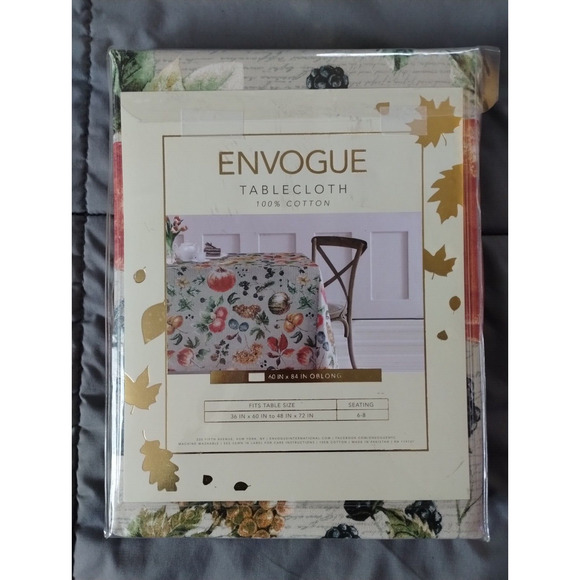 Envogue Autumn Harvest Theme Botanical Tablecloth ~ 100% Cotton ~ 60 x 84 - Picture 2 of 3